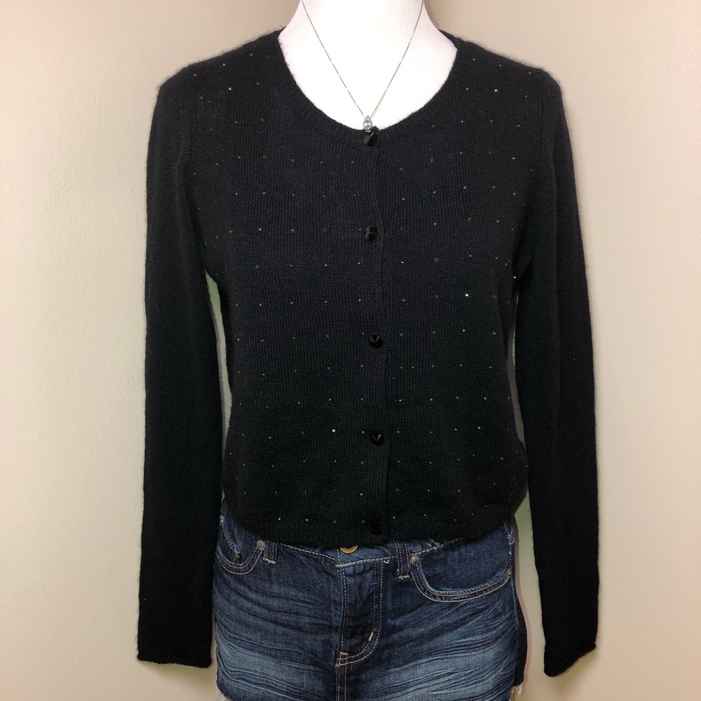 KINROSS 100% Cashmere Black Bling Button Down Sweater,Size-Medium